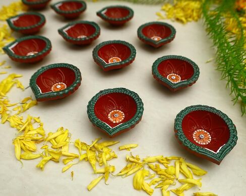 Handmade Terracoaat Set of 12 Multicolor Clay Diya for Diwali/Navratri Decorations Oil Lamp Diwali Clay Diya Tea Light Holder Indian Decor Festival Gifts Puja Items in Saudi Arabia