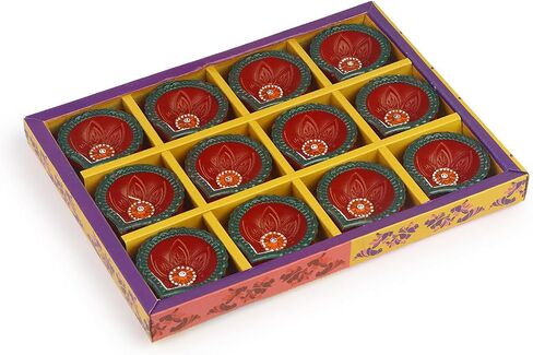 Handmade Terracoaat Set of 12 Multicolor Clay Diya for Diwali/Navratri Decorations Oil Lamp Diwali Clay Diya Tea Light Holder Indian Decor Festival Gifts Puja Items in Saudi Arabia