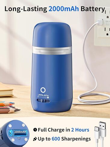 مبراة أقلام كهربائية أوتوماتيكية من جارلينك - تشغيل بدون استخدام اليدين، 3 أوضاع للحدة، شحذ 3 ثوان، قابلة للشحن ومحمولة لأقلام الرصاص 7-12 مم، مثالية للفصول الدراسية والاستخدام المنزلي (أزرق) in Kuwait