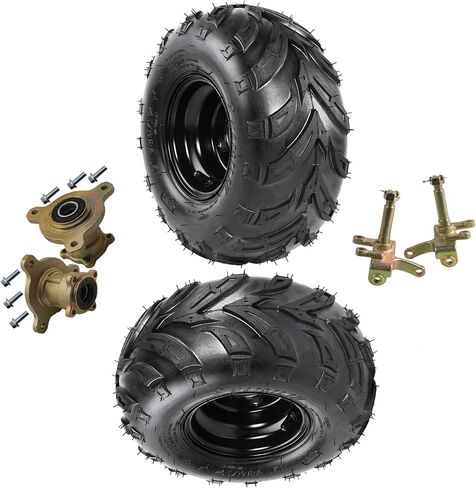 عجلات Go Kart مقاس 145/70-6 مع إطارات بدون أنابيب، تناسب Quad ATV وUTV وجزازة العشب وDB30 وColeman CT100U وKazuma Roketa 110cc/125cc، وتتضمن عجلتين ومفاصل توجيه ومحاور العجلات الأمامية (TK045) in Kuwait