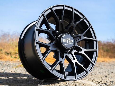 إطارات عجلات RockTrix RT104 مقاس 14 بوصة مقاس 14x7 باللون الأسود 4x137، 5+2 إزاحة، تتضمن صواميل عروة 10x1.25، متوافقة مع Bombardier Can-Am Maverick Commander Renegade Outlander 4/137 (مجموعة من 4) in Kuwait