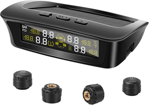 نظام مراقبة ضغط الإطارات RV مع شحن بالطاقة الشمسية وUSB-C، TPMS للمقطورة مع 4 أجهزة استشعار و6 منبهات، شاشة LCD كبيرة، مراقب الضغط/درجة الحرارة في الوقت الحقيقي لسيارة السيدان، سيارات الدفع الرباعي، MPV، الشاحنة (0-87 رطل لكل بوصة مربعة) in Kuwait