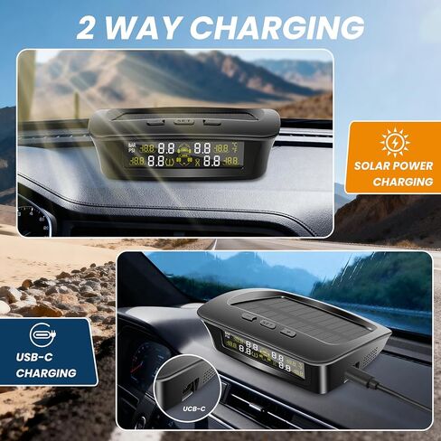 نظام مراقبة ضغط الإطارات RV مع شحن بالطاقة الشمسية وUSB-C، TPMS للمقطورة مع 4 أجهزة استشعار و6 منبهات، شاشة LCD كبيرة، مراقب الضغط/درجة الحرارة في الوقت الحقيقي لسيارة السيدان، سيارات الدفع الرباعي، MPV، الشاحنة (0-87 رطل لكل بوصة مربعة) in Kuwait