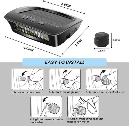 نظام مراقبة ضغط الإطارات RV مع شحن بالطاقة الشمسية وUSB-C، TPMS للمقطورة مع 4 أجهزة استشعار و6 منبهات، شاشة LCD كبيرة، مراقب الضغط/درجة الحرارة في الوقت الحقيقي لسيارة السيدان، سيارات الدفع الرباعي، MPV، الشاحنة (0-87 رطل لكل بوصة مربعة) in Kuwait