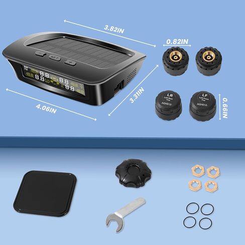 نظام مراقبة ضغط الإطارات RV مع شحن بالطاقة الشمسية وUSB-C، TPMS للمقطورة مع 4 أجهزة استشعار و6 منبهات، شاشة LCD كبيرة، مراقب الضغط/درجة الحرارة في الوقت الحقيقي لسيارة السيدان، سيارات الدفع الرباعي، MPV، الشاحنة (0-87 رطل لكل بوصة مربعة) in Kuwait