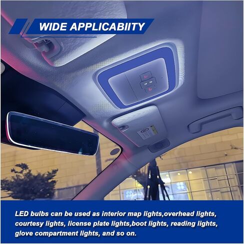10PCS 194 LED Light Bulb, T10 168 W5W 2825 LED Reading Bulb with 24-SMD 3014 Chipsets, Bright 6000K Car License Plate Lamp Bulbs for Car Interior Dome/Courtesy/Trunk Light (White) in Saudi Arabia