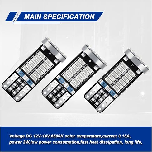 10PCS 194 LED Light Bulb, T10 168 W5W 2825 LED Reading Bulb with 24-SMD 3014 Chipsets, Bright 6000K Car License Plate Lamp Bulbs for Car Interior Dome/Courtesy/Trunk Light (White) in Saudi Arabia