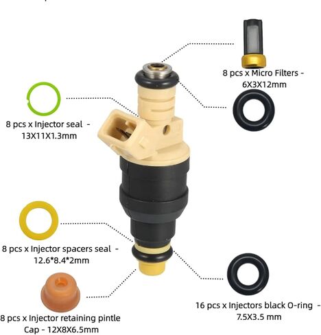 مجموعة حلقات حاقن الوقود ومجموعة التنظيف مع أداة إزالة - متوافقة مع 0280150943 0280150955 0280150962 - تتضمن أختام الحاقن، وأغطية الدبابيس، وسلال الفلتر، والفواصل [8 مجموعات] in Kuwait