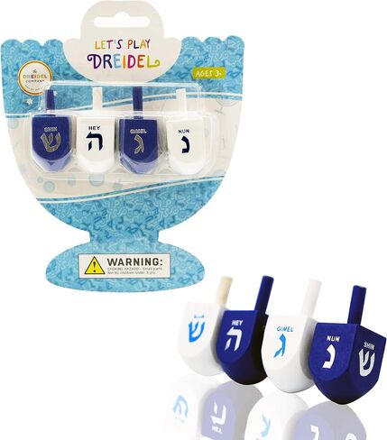 Wood Dreidel Bulk Solid Blue & White Wood Hanukkah Dreidels مرسومة يدويًا بالترجمة الإنجليزية - تتضمن بطاقات تعليمات اللعبة (50 حزمة) in Kuwait