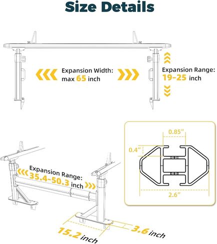 Truck Bed Rack Fit for Toyota Tacoma & Jeep Gladiator with Bed Rails 900 LBS Load Adjustable Height 19"-25" Aluminum Ladder Rack with Side Bars in Saudi Arabia