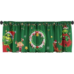 SUNWISHA Christmas Curtain Valances Set 52x18'' - Designed with Playful Green Monster Holiday Inspired Character Decorations - Holiday Style Decorations for Kitchens, Bathrooms,Winter Homes, White in Saudi Arabia