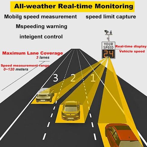 Solar Powered Speed Limit Radar Sign with Digital Speed Detection for Traffic in Streets and Neighborhoods in Saudi Arabia