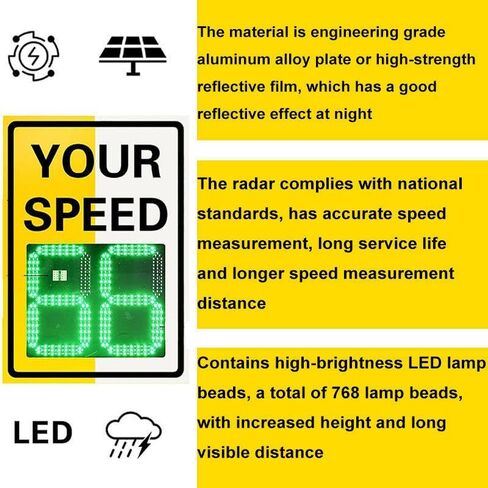 Solar Powered Speed Limit Radar Sign with Digital Speed Detection for Traffic in Streets and Neighborhoods in Saudi Arabia