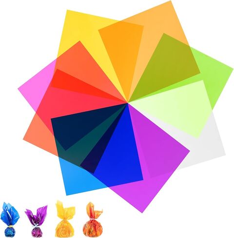 woric 160 PCS Colored Cellophane Sheets 7.5 x 7.5 Inch Colored Cellophane Wrap Transparency Plastic Sheets for DIY Arts Crafts Small Gifts Holiday Party Decoration in Saudi Arabia