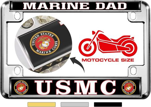 [Officially Licensed USMC Product] - Motorcycle Domed Custom-Made Personalized Metal License Plate Frame Frame with Marine DAD and EGA Emblem Design - Gold in Saudi Arabia