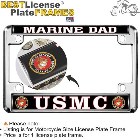[Officially Licensed USMC Product] - Motorcycle Domed Custom-Made Personalized Metal License Plate Frame Frame with Marine DAD and EGA Emblem Design - Gold in Saudi Arabia