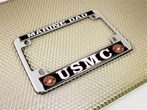 [Officially Licensed USMC Product] - Motorcycle Domed Custom-Made Personalized Metal License Plate Frame Frame with Marine DAD and EGA Emblem Design - Gold in Saudi Arabia