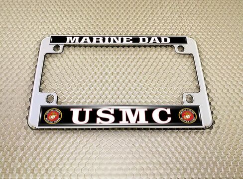 [Officially Licensed USMC Product] - Motorcycle Domed Custom-Made Personalized Metal License Plate Frame Frame with Marine DAD and EGA Emblem Design - Gold in Saudi Arabia