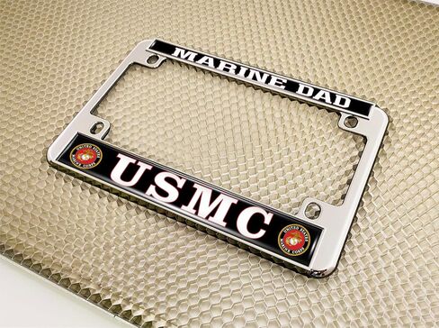 [Officially Licensed USMC Product] - Motorcycle Domed Custom-Made Personalized Metal License Plate Frame Frame with Marine DAD and EGA Emblem Design - Gold in Saudi Arabia