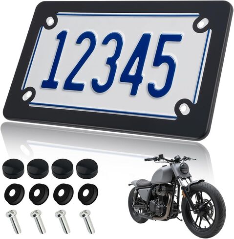 Stainless Steel Motorcycle License Plate Frame,High Strength Motorcycle Plate Frame for Anti-Scratch Protection,Universal Motorcycles Tag Frames Kit with Screws & Washers in Saudi Arabia