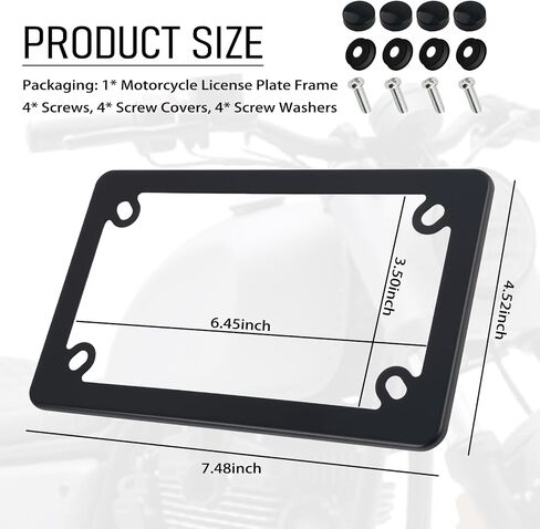 Stainless Steel Motorcycle License Plate Frame,High Strength Motorcycle Plate Frame for Anti-Scratch Protection,Universal Motorcycles Tag Frames Kit with Screws & Washers in Saudi Arabia