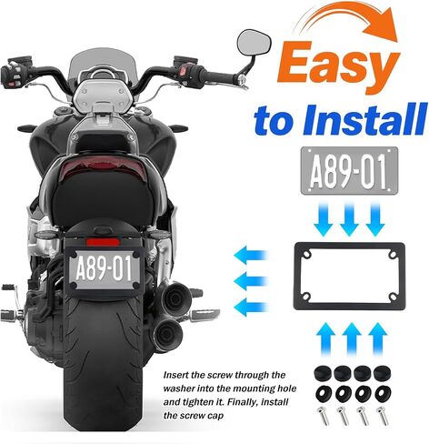 Stainless Steel Motorcycle License Plate Frame,High Strength Motorcycle Plate Frame for Anti-Scratch Protection,Universal Motorcycles Tag Frames Kit with Screws & Washers in Saudi Arabia