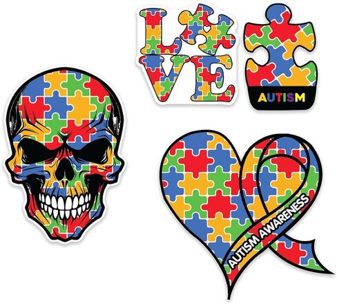 Autism Awareness Puzzle Heart Sticker Vinyl Decal Pack for Emergency Safety Notification in Vehicles Autistic Child On Board Sign 4Pcs Durable and Visible in Kuwait
