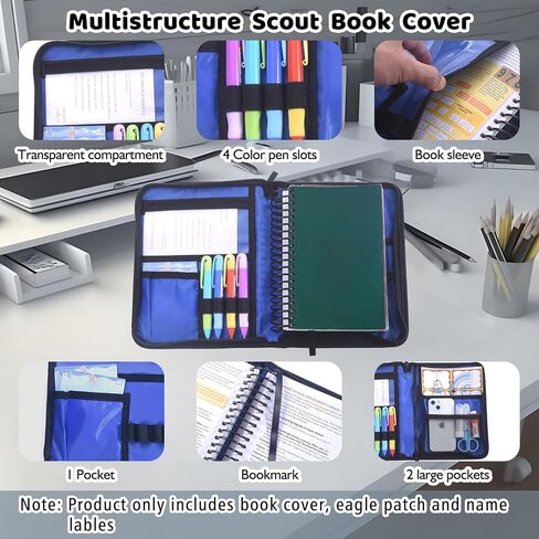 غطاء كتاب LParkin Blue Camo Scouts للكتيب الإصدار الرابع عشر، غلاف حماية مقاوم للماء للأولاد المموه مع رقعة النسر و32 ملصق اسم، هدايا للأولاد والبنات الكشافة in Kuwait