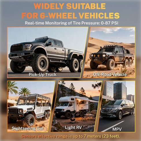 Tire Pressure Monitoring System, Wireless TPMS with Solar and USB Charger, 4 Sensors and 6 Alarm Modes, Real-time Tire Pressure Monitor for Car SUV Pickup with Extra 4 Tire Valve Stem Caps (0-87 PSI) in Saudi Arabia