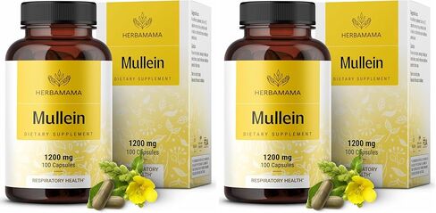 كبسولات أوراق مولين من هيرباماما - 1200 ملجم من مستخلص أوراق مولين لدعم التخلص من سموم الرئة - مكمل نباتي وغير معدّل وراثيًا لتنظيف الرئة التنفسي in Kuwait