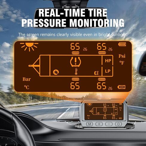 نظام مراقبة ضغط الإطارات RV - TPMS مع شاحن بالطاقة الشمسية وشاحن USB Tyce-c، 4 أجهزة استشعار للإطارات و6 أوضاع تنبيه، تشغيل/إيقاف تلقائي وإضاءة خلفية تكيفية، لسيارة RV، السيدان، سيارات الدفع الرباعي، MPV، إلخ (0-116PSI) in Kuwait