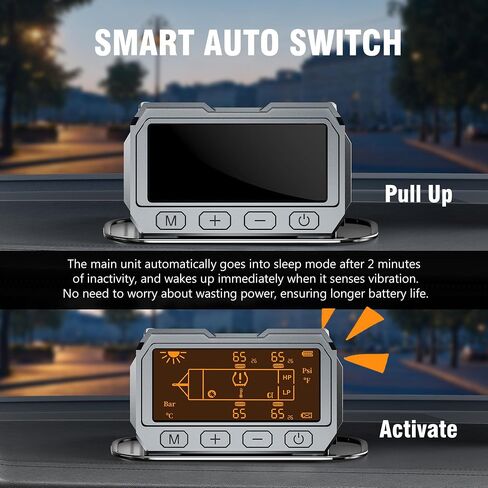 نظام مراقبة ضغط الإطارات RV - TPMS مع شاحن بالطاقة الشمسية وشاحن USB Tyce-c، 4 أجهزة استشعار للإطارات و6 أوضاع تنبيه، تشغيل/إيقاف تلقائي وإضاءة خلفية تكيفية، لسيارة RV، السيدان، سيارات الدفع الرباعي، MPV، إلخ (0-116PSI) in Kuwait
