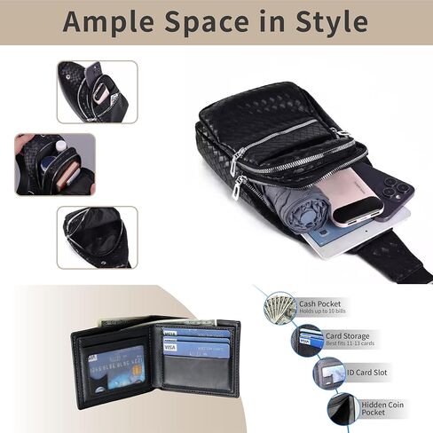 مجموعة حقائب حبال مكونة من قطعتين، حقيبة حبال من جلد البولي يوريثان مع محفظة كلاسيكية، تصميم متعدد السحاب للسفر، في الهواء الطلق in Kuwait