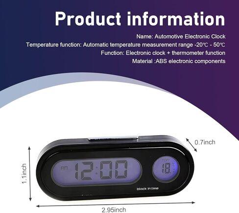 ساعة مضيئة LED للسيارة، ساعة شاشة كبيرة مضيئة LED مع عرض درجة الحرارة، نظام توقيت 12/24 ساعة، ساعة لوحة قيادة السيارة، ساعة زاوية قابلة للتعديل مع قاعدة ثابتة (أسود) in Kuwait