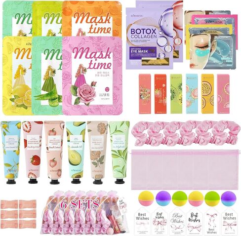 54PCS Spa Party Supplies for Girls, Spa Party Favors Include Facial Masks,Under Eye Patches, Lip Balm, Foot Bath Bombs, Hand Cream, Compressed Towel, Hair Band for Six Girls, Sleepover Party gifts in Saudi Arabia
