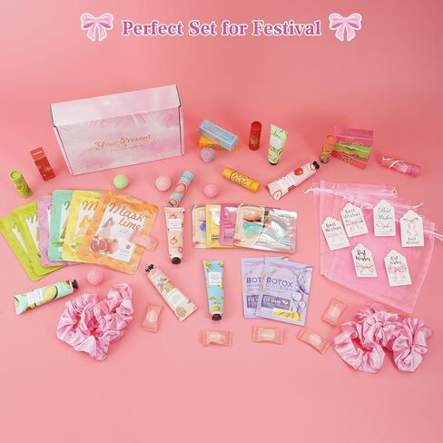 54PCS Spa Party Supplies for Girls, Spa Party Favors Include Facial Masks,Under Eye Patches, Lip Balm, Foot Bath Bombs, Hand Cream, Compressed Towel, Hair Band for Six Girls, Sleepover Party gifts in Saudi Arabia