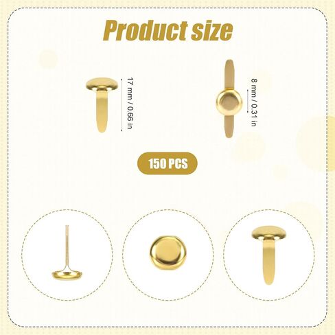 150pcs Brads Paper Fasteners, 0.31X0.55 Inch Mini Brads Round Fasteners Craft Brads Fasteners Split Pins for Paper Crafts Scrapbooking DIY Projects (Gold) in Saudi Arabia