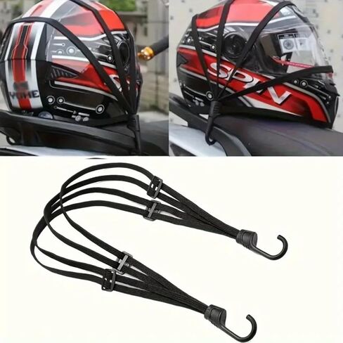 Black Motorcycles Mesh Helmet Rope, Retractable Helmet Luggage Elastic Rope Strap with 2 Hooks for Secure (90cm/35.4") in Saudi Arabia