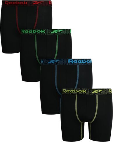 Reebok Boys Underwear - Performance Boxer Briefs (4 Pack), Size 16-18, All Black in Kuwait