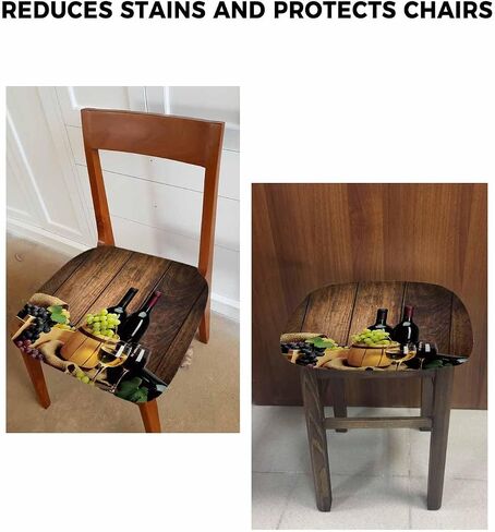 Savannan Dining Room Chair Seat Covers, Red Wine Grape Wooden Barrel Rustic Board Plank Removable Stretch Chair Seat Cushion Slipcovers Protector for Holiday Party Festival Decoration, Set of 4 in Kuwait