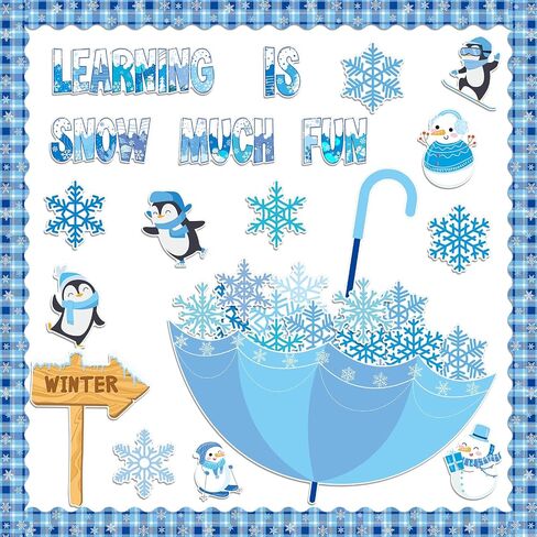 TaoBary 83 Pcs Winter Snowflake Bulletin Board Set Snowflake Penguin Snowman Umbrella Cutouts Learning is Snow Much Fun Bulletin Board Decorations for School Home Chalkboard Wall Decor in Saudi Arabia