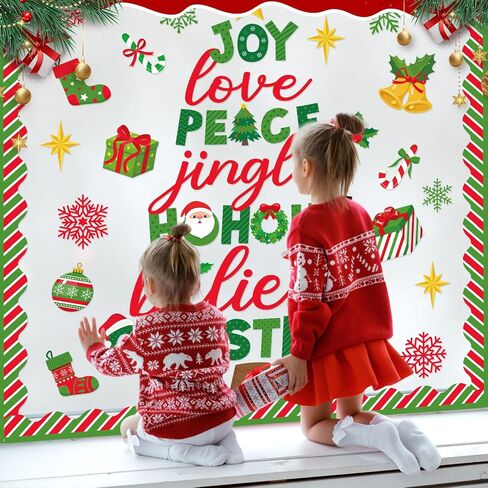 Funrous Christmas Bulletin Board Decoration Set Xmas Tree Classroom Decor Snowman Santa Claus Gnome Snowflake Cutout Winter Border Trim for Xmas Holiday Office Wall Door Supplies (Merry Christmas) in Saudi Arabia