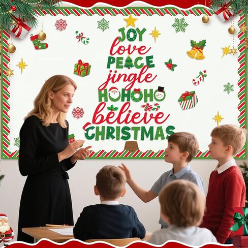 Funrous Christmas Bulletin Board Decoration Set Xmas Tree Classroom Decor Snowman Santa Claus Gnome Snowflake Cutout Winter Border Trim for Xmas Holiday Office Wall Door Supplies (Merry Christmas) in Saudi Arabia