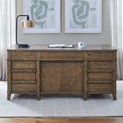 Liberty Furniture Carolina Park Jr Executive Credenza مع صينية لوحة المفاتيح، قفل تخزين الملفات للمكتب المنزلي - خشب البلوط البني الكهرماني in Saudi Arabia