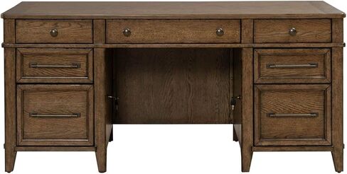 Liberty Furniture Carolina Park Jr Executive Credenza مع صينية لوحة المفاتيح، قفل تخزين الملفات للمكتب المنزلي - خشب البلوط البني الكهرماني in Saudi Arabia