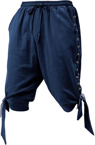 Heyigrow Mens Pirate Shorts Renaissance Viking Costume, Medieval Lace-up Banded Pants Cotton Linen Cosplay Outfitss in Saudi Arabia