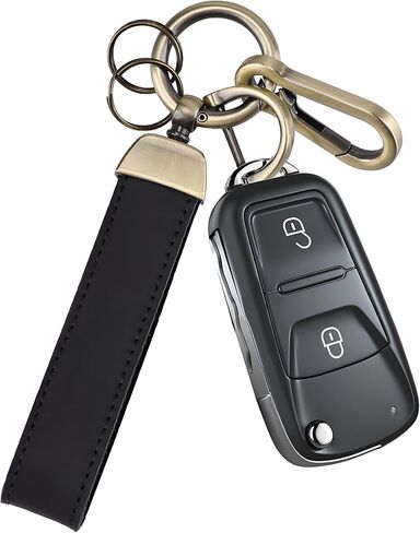 Teskyer Genuine Leather Car Keychain - Heavy Duty Key Chain with Anti-Lost D-Ring and Carabiner Clip for Home & Car Keys in Kuwait
