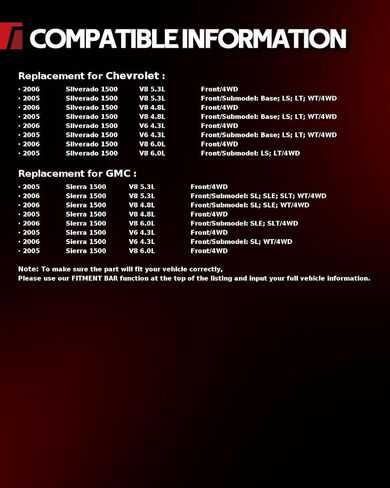 طقم فرامل ودوارات أمامية مقاس 12.99 بوصة من Torchbeam لسيارة شيفروليه 2005-2006 سيلفرادو 1500 5.3L، 2005-2006 سييرا 1500 5.3L، 2005-2006 سيلفرادو 1500 4.8L، 2005-2006 سيلفرادو 1500 4.3L، 55097 د1092 in Kuwait