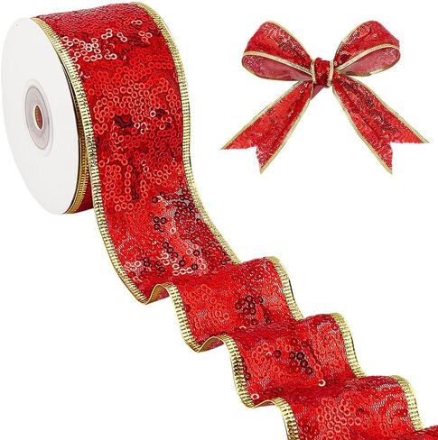 MAYJOYDIY 10 ياردة شريط ترتر أخضر شبكي تقليم 2 بوصة عيد الميلاد موضوع البوليستر شريط مسطح سباركلي مع شىء صغير من البلاستيك لتغليف الهدايا الأزهار الحرفية الأقواس إكليل عطلة الديكور in Kuwait