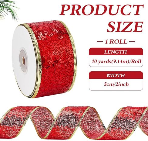 MAYJOYDIY 10 ياردة شريط ترتر أخضر شبكي تقليم 2 بوصة عيد الميلاد موضوع البوليستر شريط مسطح سباركلي مع شىء صغير من البلاستيك لتغليف الهدايا الأزهار الحرفية الأقواس إكليل عطلة الديكور in Kuwait